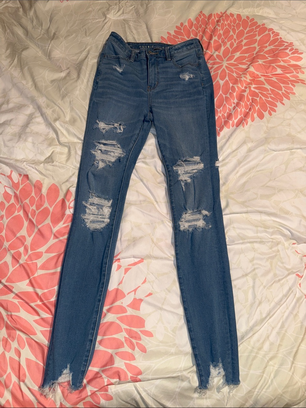 American Eagle Outfitters Skinny Ripped Jeans - Dark Blue